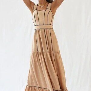 Anthropologie Square Neck Beige With Black Trim Maxi Dress 4